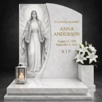 Glass decoration for a memorial with the Virgin Mary – glass panel for a headstone with an image of the Virgin Mary