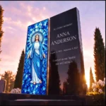 Decorative panel for a memorial with a religious motif in blue