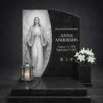 Glass memorial ornament with the Virgin Mary – glass panel for a headstone bearing her image