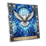 decorative glass panel for memorial with holy spirit dove and religious motif