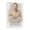 glass panel for headstone with photo and floral motif
