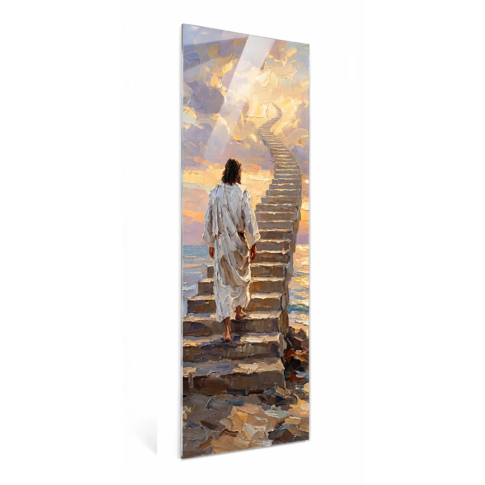 Glass ornament with the figure of Jesus Glass ornament with the figure of Jesus made of tempered glass with a durable ceramic print for modern memorials and headstones
