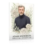 decorative glass panel for memorial with photo and rose motif