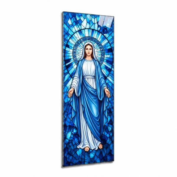 glass panel for a headstone with a religious motif depicting the Virgin Mary