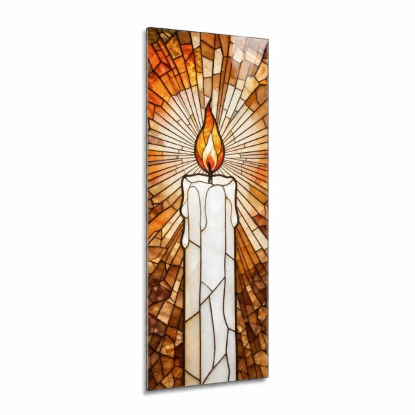 Decorative panel for a memorial with a glass candle motif in the stained-glass style