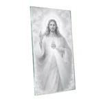 Glass panel with an image of Jesus – large-format memorial photo on tempered glass with a ceramic print