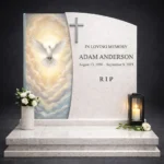 glass panel for a memorial with a dove – decorative glass ornament for a headstone