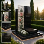 Glass panel for a memorial with a floral motif