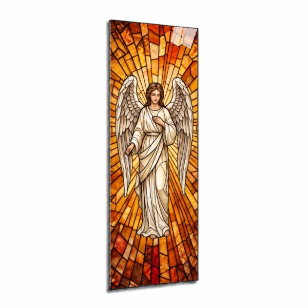 Memorial panel with an angel in the form of a stained-glass window made of decorative glass