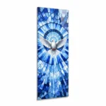 Glass panel for a headstone with a religious dove motif in a blue mosaic