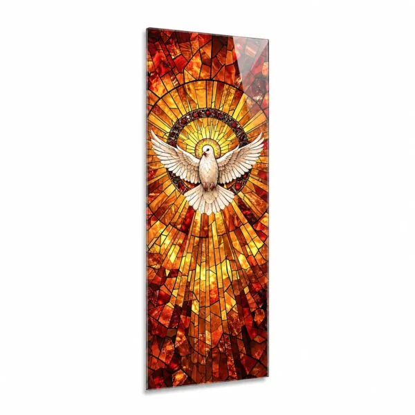 glass panel for a headstone with a religious motif stained-glass dove