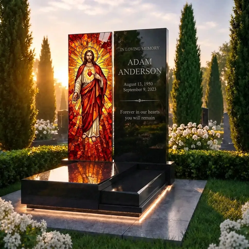Decorative panel for a memorial with a religious motif of the Sacred Heart of Jesus