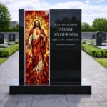 glass panel for a headstone with a religious motif of Jesus Christ