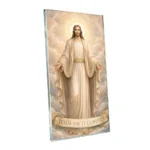 Imagen de Jesús para lápida realizada en un panel de vidrio con la inscripción Jesús, en Ti confío