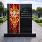 Panel decorativo para monumento funerario con motivo de paloma en tonos ardientes