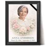 Colour photo for memorial with floral frame in black frame
