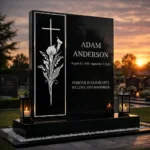 modern memorial decorative panel cross calla lily black headstone design