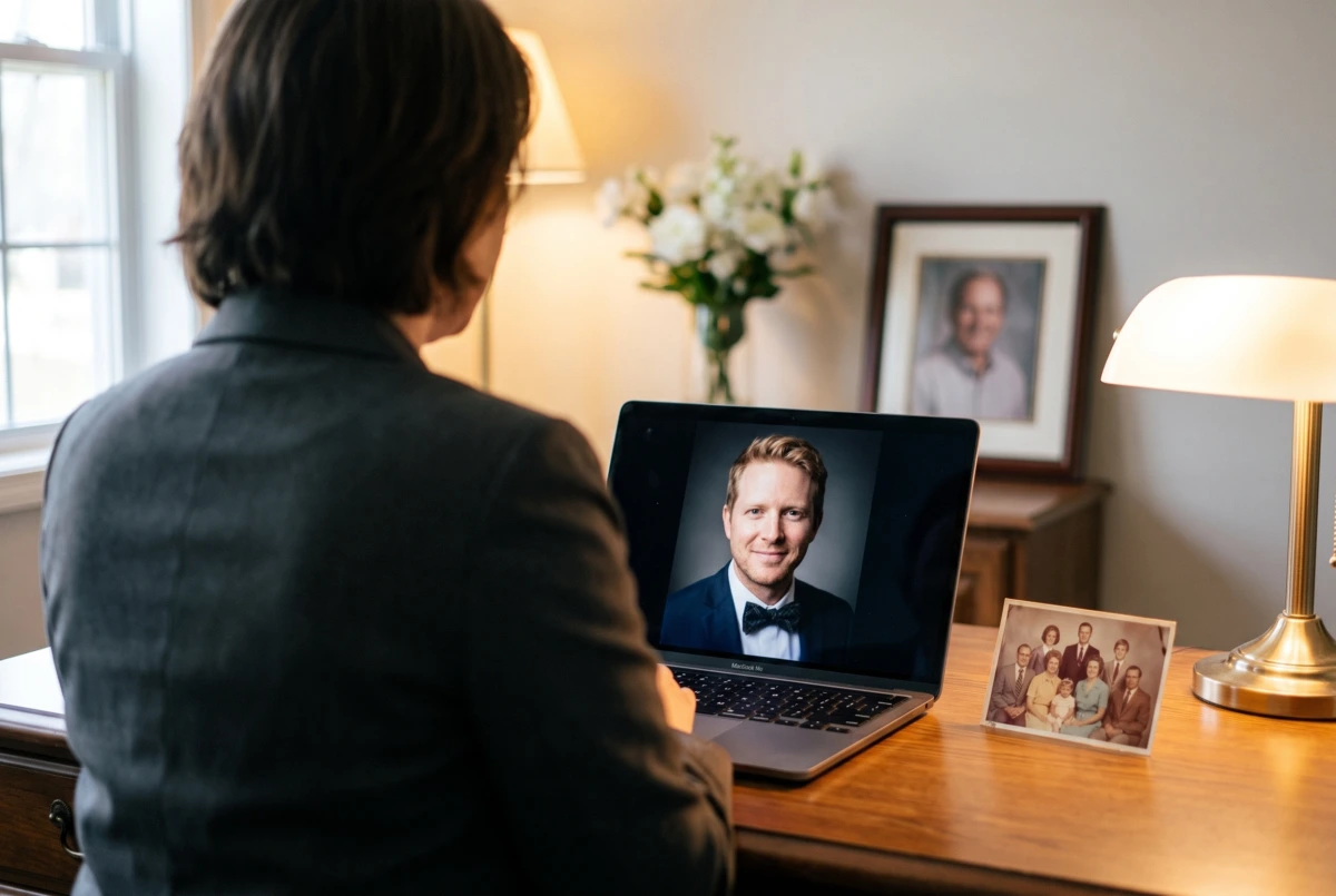 person ordering a personalised memorial plaque online using a photo of the deceased