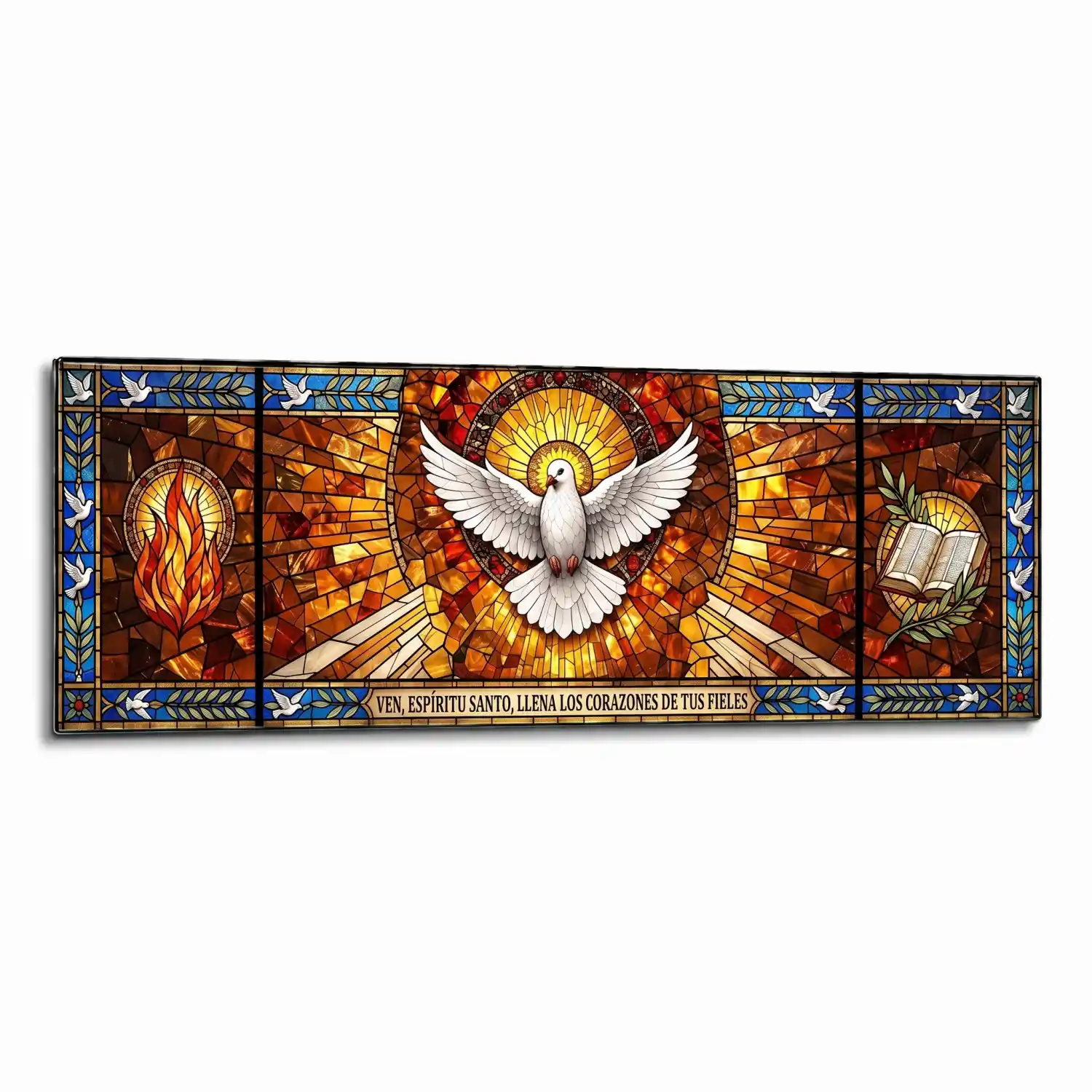 Panel de cristal para lápida con motivo religioso del Espíritu Santo Panel decorativo de cristal para panteón con paloma y motivo religioso
