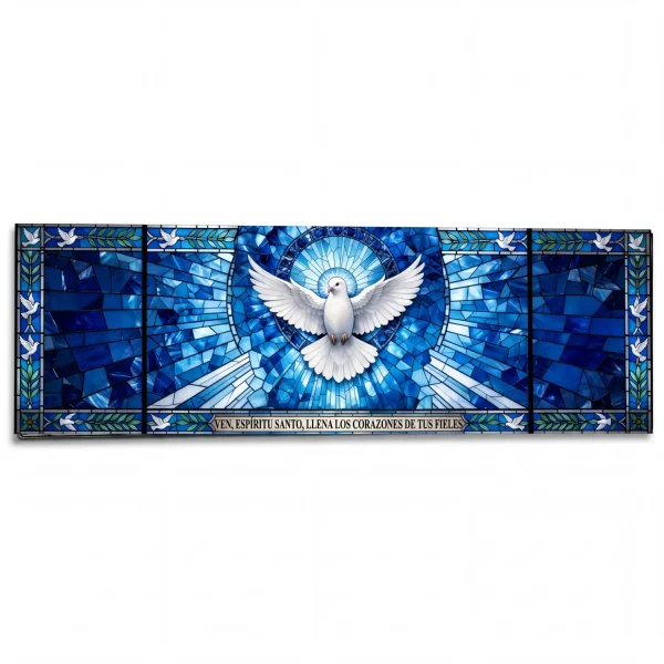 Panel de vidrio con motivo religioso y paloma para lápida