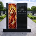 panel de vidrio para lápida con motivo religioso de Jesucristo