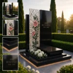 Panel de vidrio para lápida con motivo floral