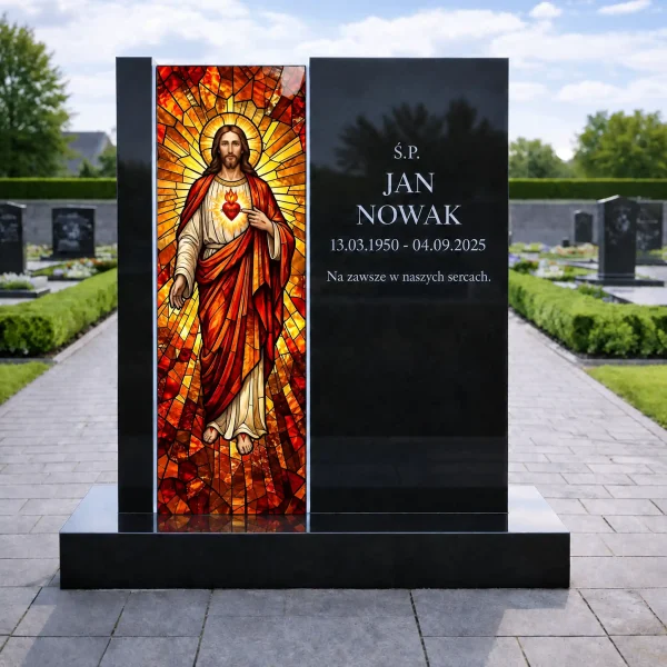 panel szklany na nagrobek z motywem religijnym Jezusa Chrystusa