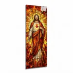 panel de vidrio para lápida con motivo religioso de vidriera del Sagrado Corazón de Jesús