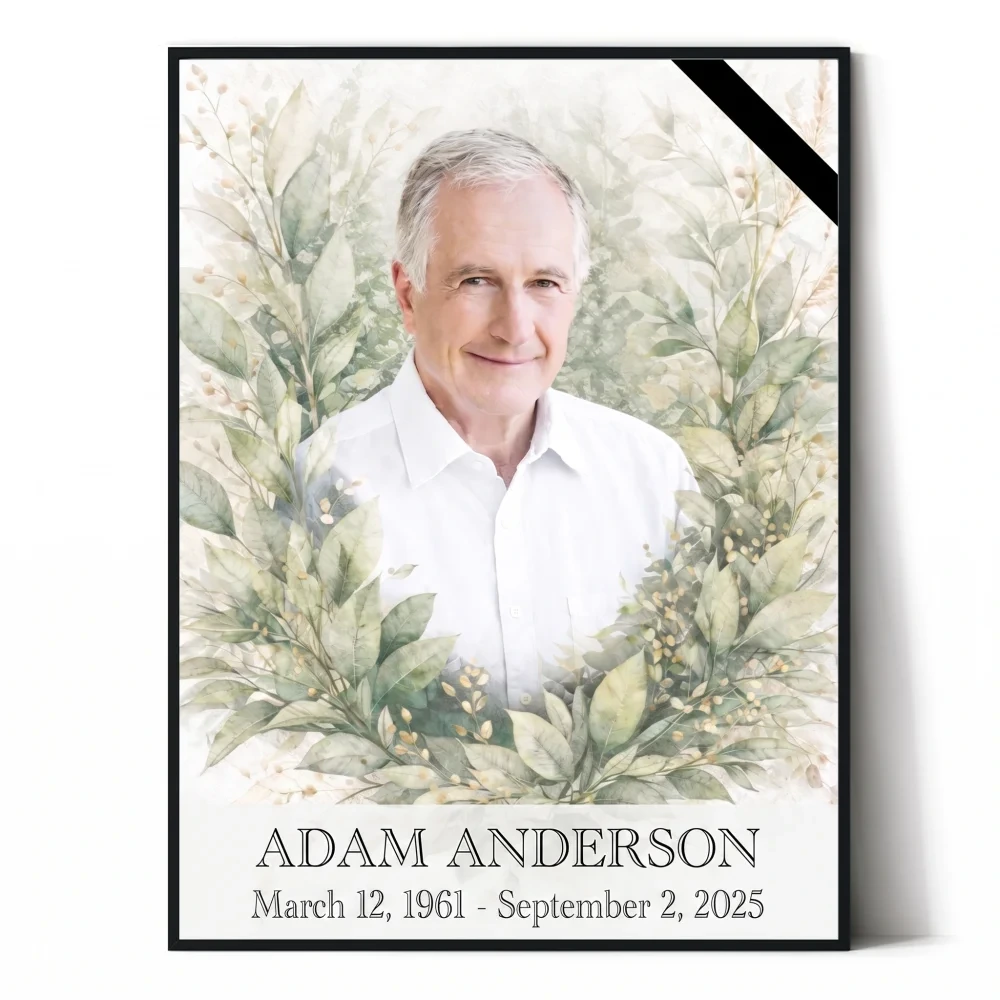 Personalised Memorial Portrait Made from Photo personalised memorial portrait with floral motif made from photo