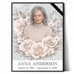 custom made memorial plaque from photo with floral portrait design