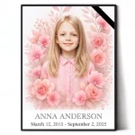 custom memorial portrait made from photo with pink floral decoration