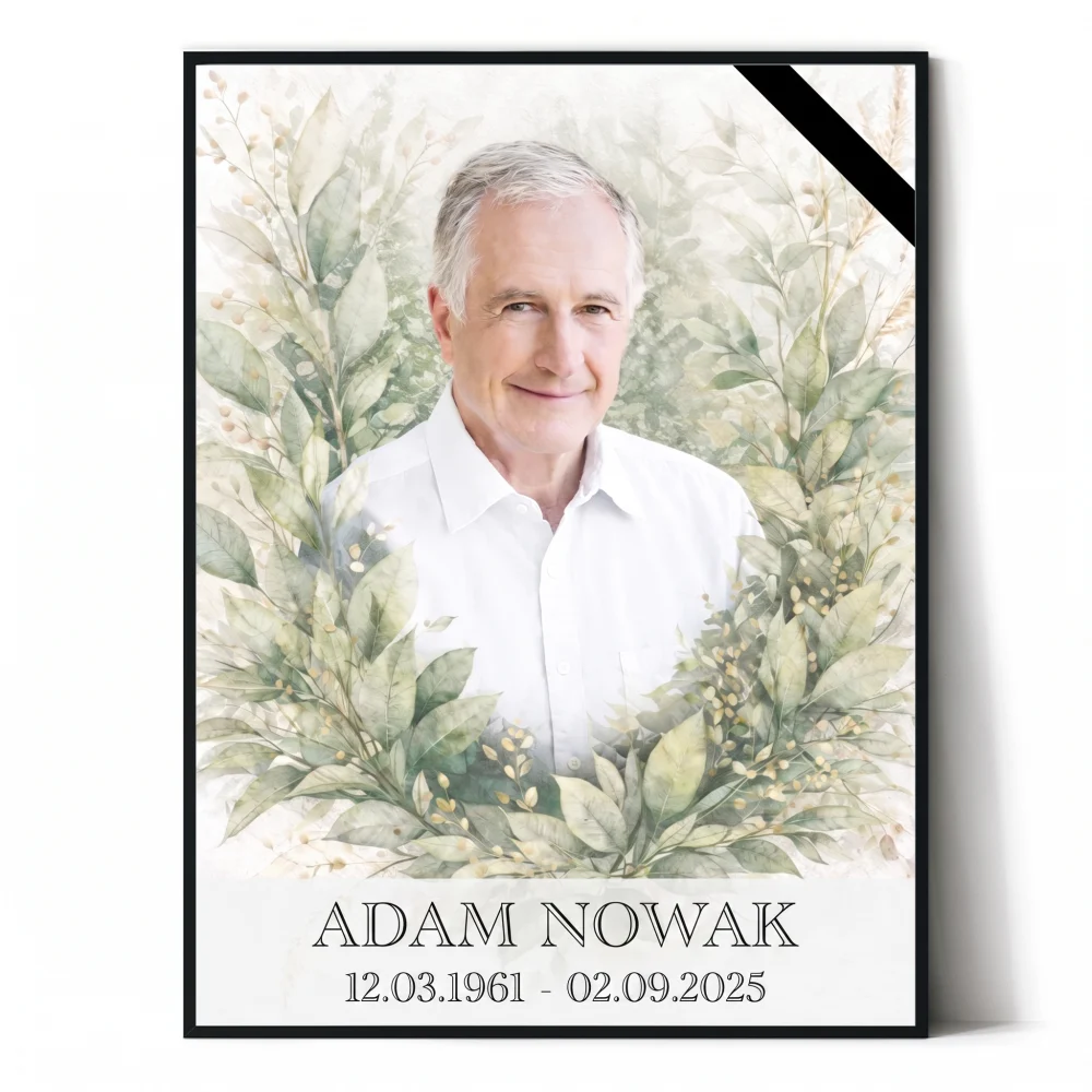 Personalizowany portret pamiątkowy na podstawie zdjęcia Spersonalizowany portret na pomnik z motywem kwiatowym