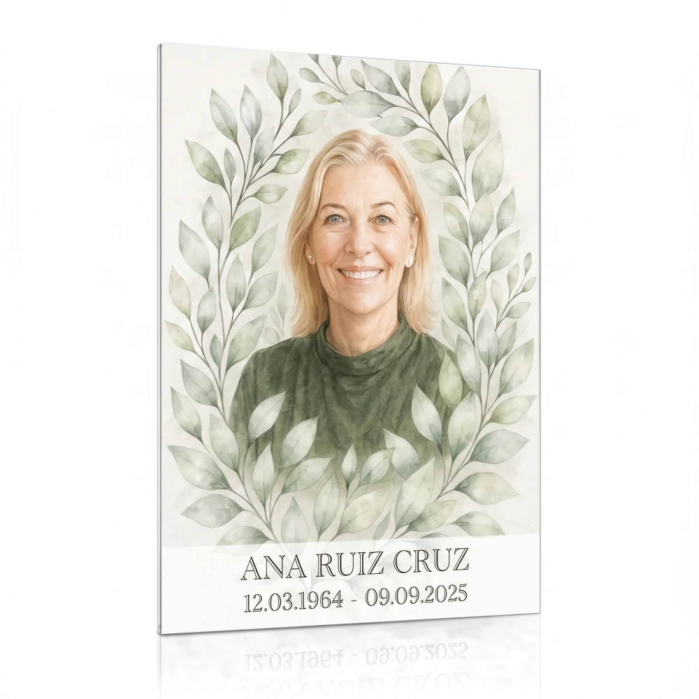 placa para lápida con foto en color y motivo floral personalizada