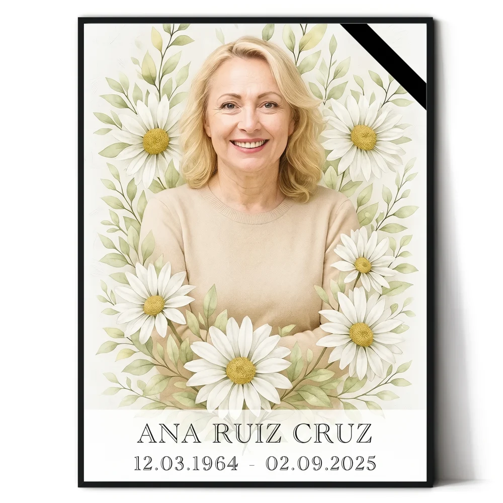 Placa para lápida con foto personalizada y motivo floral Placa personalizada para panteón con foto del difunto y flores decorativas