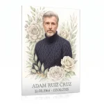 Placa para lápida con foto en color y decoración de rosas