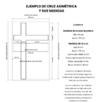 Plano de medidas de una cruz asimétrica fabricada por encargo para una lápida
