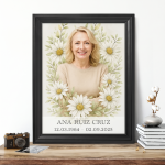 retrato de porcelana para lápida con marco floral personalizado