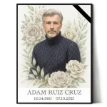 Retrato de porcelana para lápida con foto y motivo floral