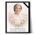 retrato de porcelana para lápida con foto en color y orla floral