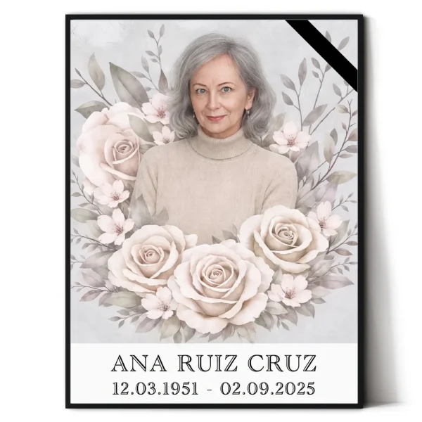 placa para lápida con foto personalizada y motivo floral