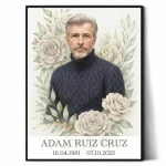 Placa personalizada con retrato del difunto y motivo floral para panteón