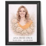 Retrato de porcelana para lápida personalizado con motivo floral