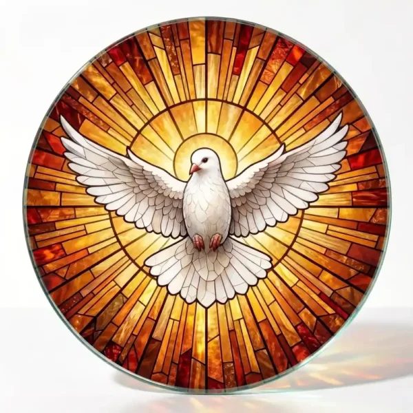 glass panel for a headstone with a religious dove motif
