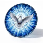 Round glass panel in the stained-glass style for a headstone with a dove motif