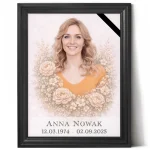 personalizowany portret na pomnik z kwiatowym motywem w ramie