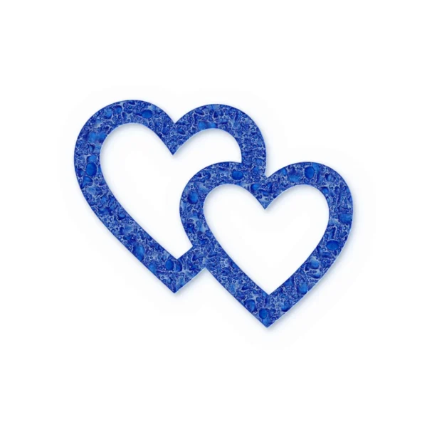 blue interlocking glass hearts for a headstone, slightly translucent and 10 mm thick, for bonding into a recess in a stone tablet