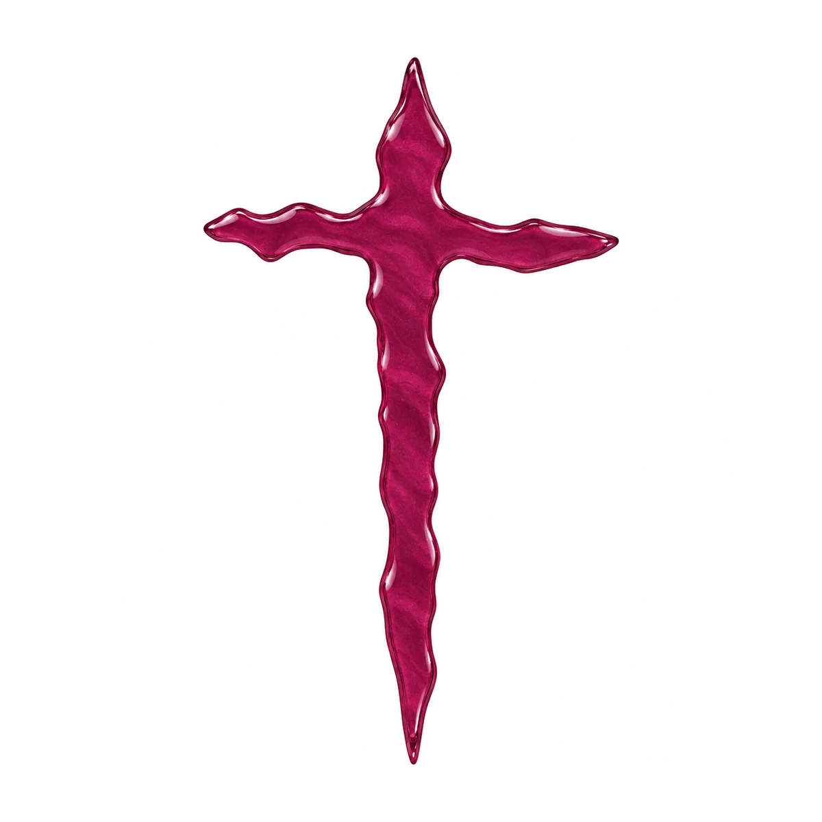 burgundy irregular glass cross for a headstone in slightly translucent kiln-fused glass, with a wine shade and wavy edges