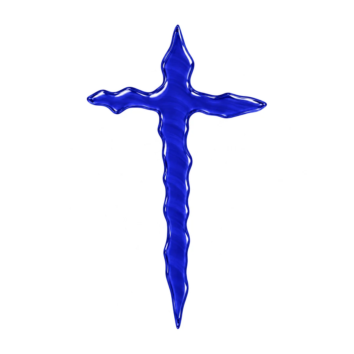cobalt blue irregular glass cross for a headstone in slightly translucent kiln-fused glass, with a saturated colour and wavy edges