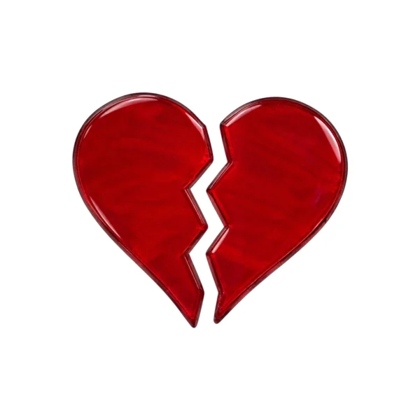 corazón de vidrio partido rojo para lápida