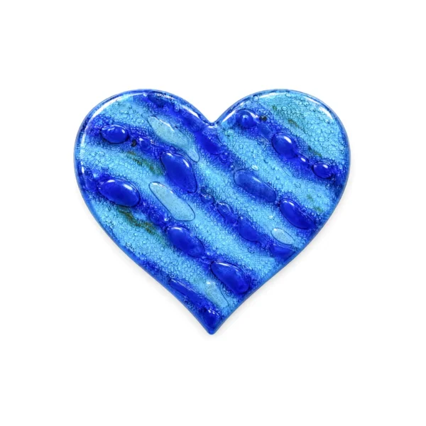 corazón de vidrio transparente con rayas azules para lápida